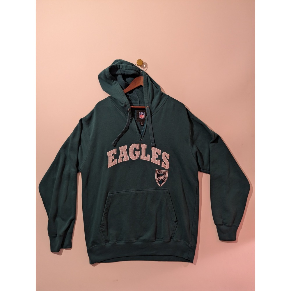NFL Philadelphia Eagles Hoodie Mens L Green Excellent Quarter Zip Fan Gear SEO